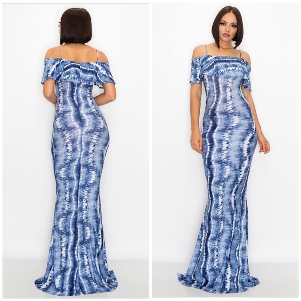 Blue & White Tie Dye Maxi Dress